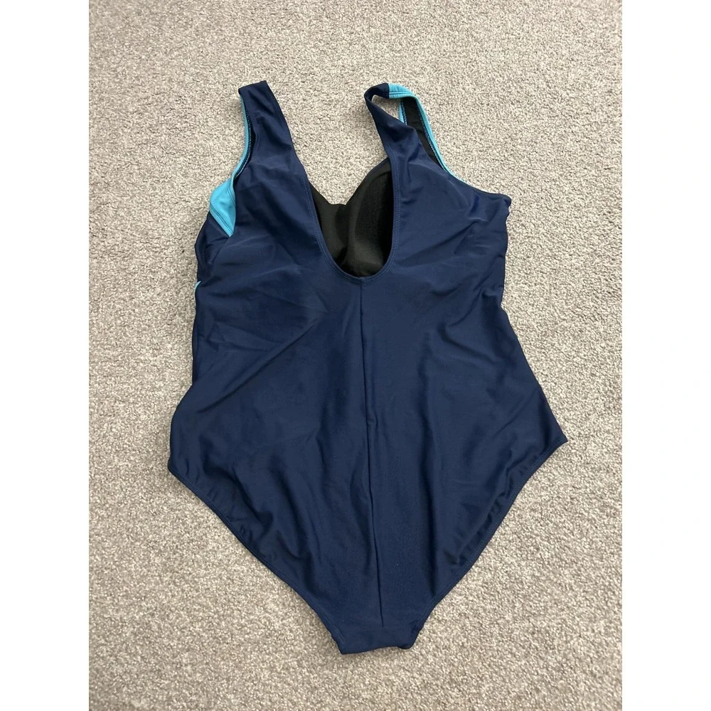 Beach b.p.c. One Piece Swimsuit Womens 16W Navy Blue Excellent Colorblock Wrap‎